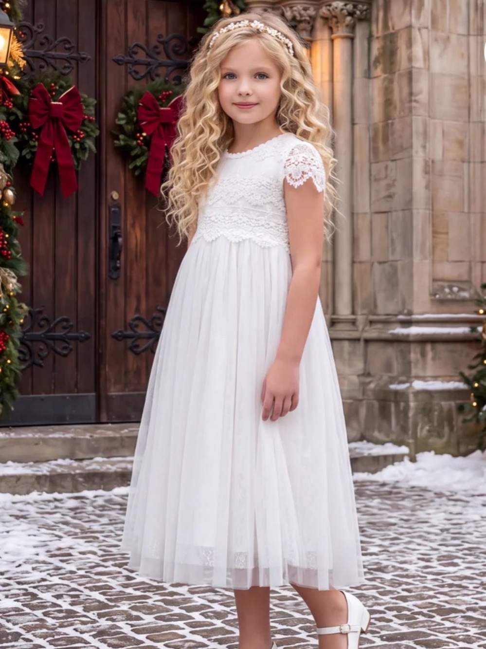 Trish Scully Katrina White Lace & Tulle Formal Dress Flower Girl Size 7